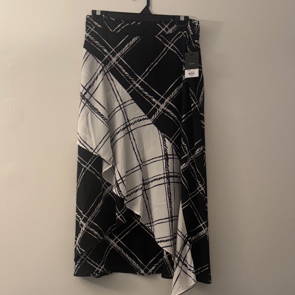 Nine West Black & White Asymmetrical Plaid Midi Skirt
